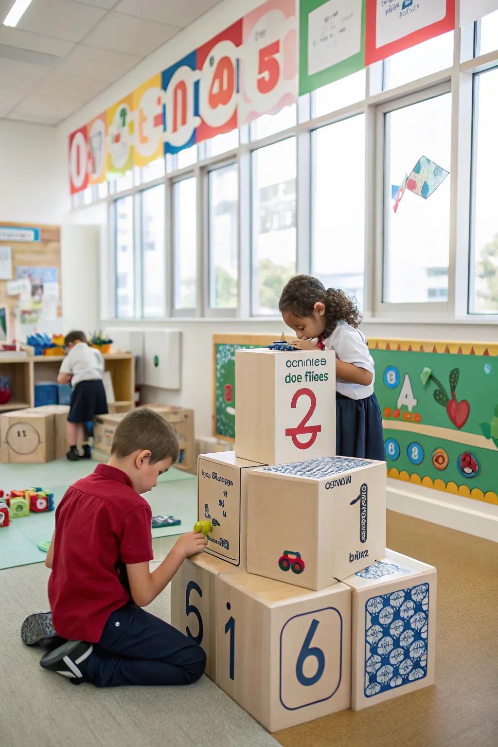 Education through play at didactic block stations.