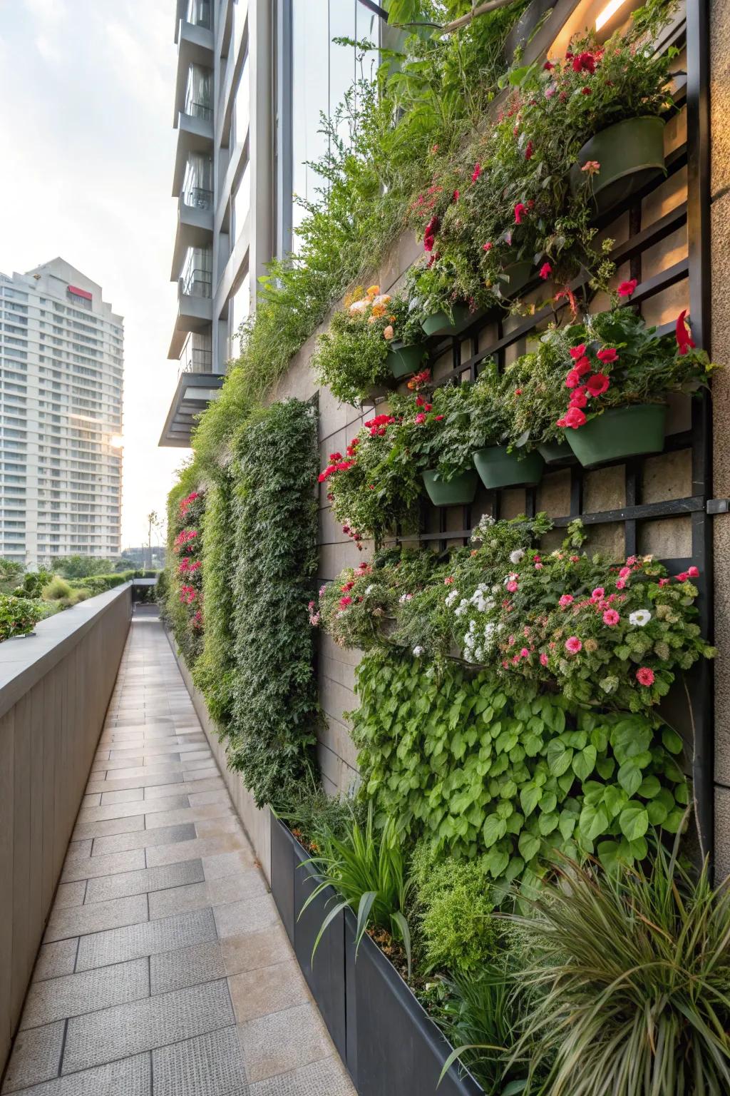 Vertical gardens maximizing space and adding greenery.