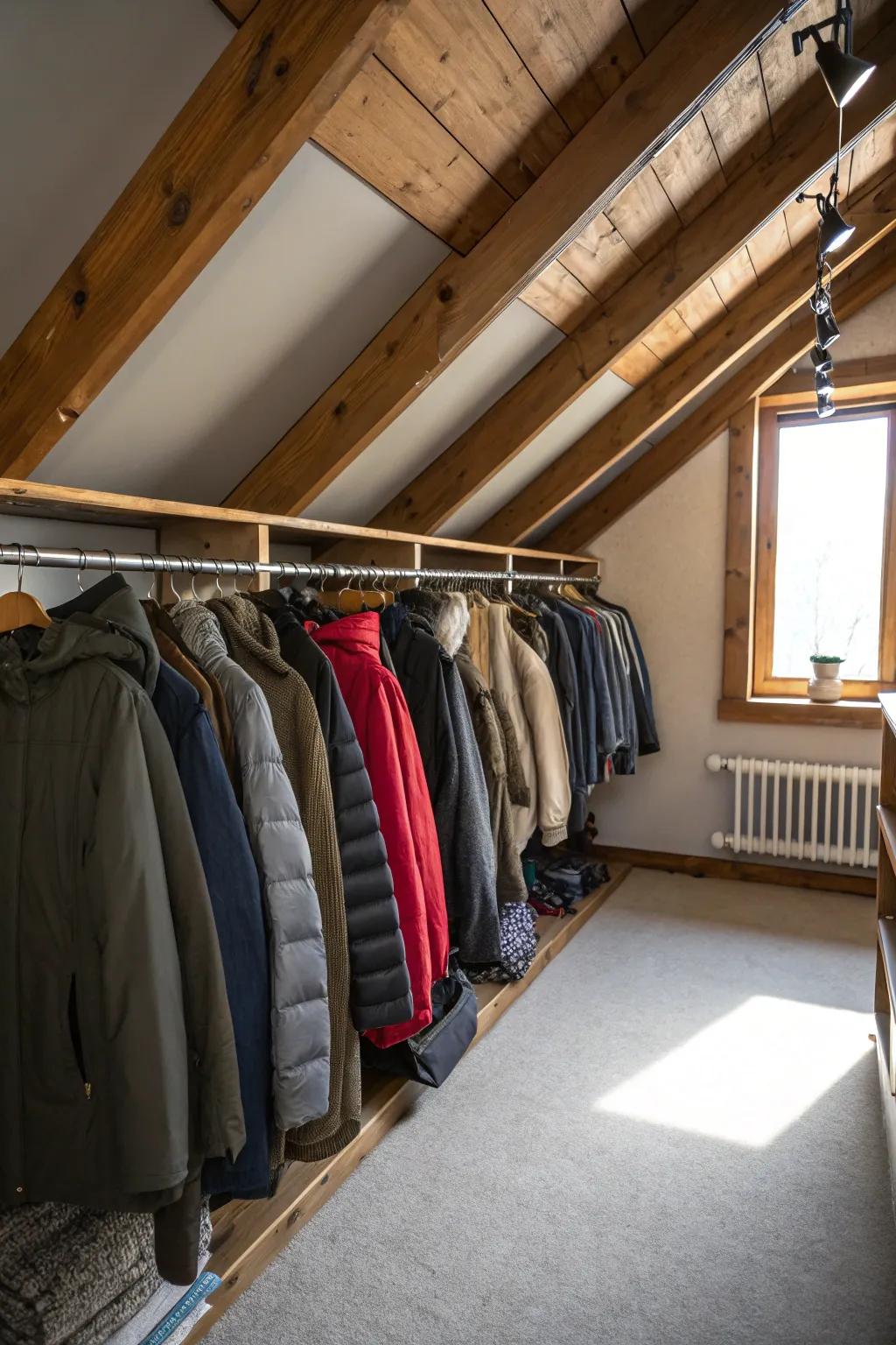 Wall bars efficiently utilize vertical area for heavier clothes.