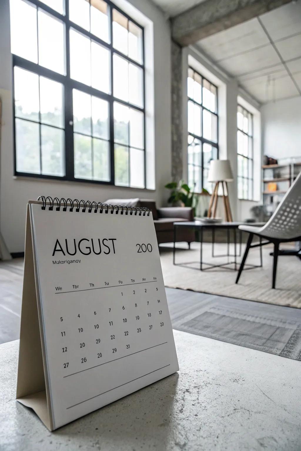 Enjoy the charm of minimalistic sophistication in your calendar layout.