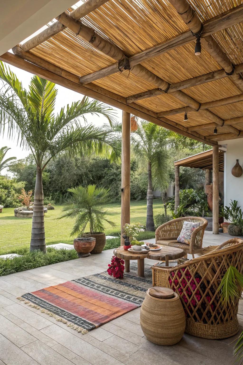 Accept natural beauty through a bamboo awning.