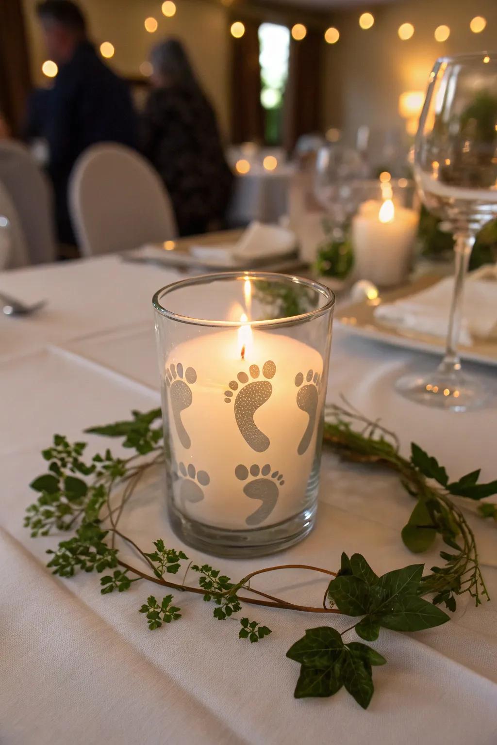 A radiant footprint candle holder that brightens memories.