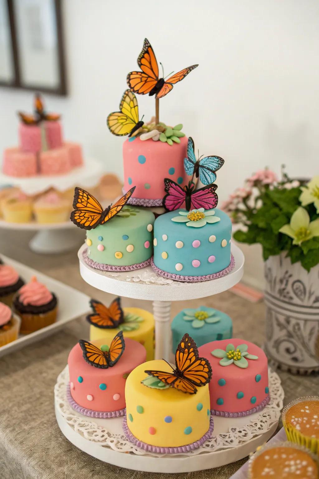 Snack cakes adorned with butterflies allow for a graceful snack.