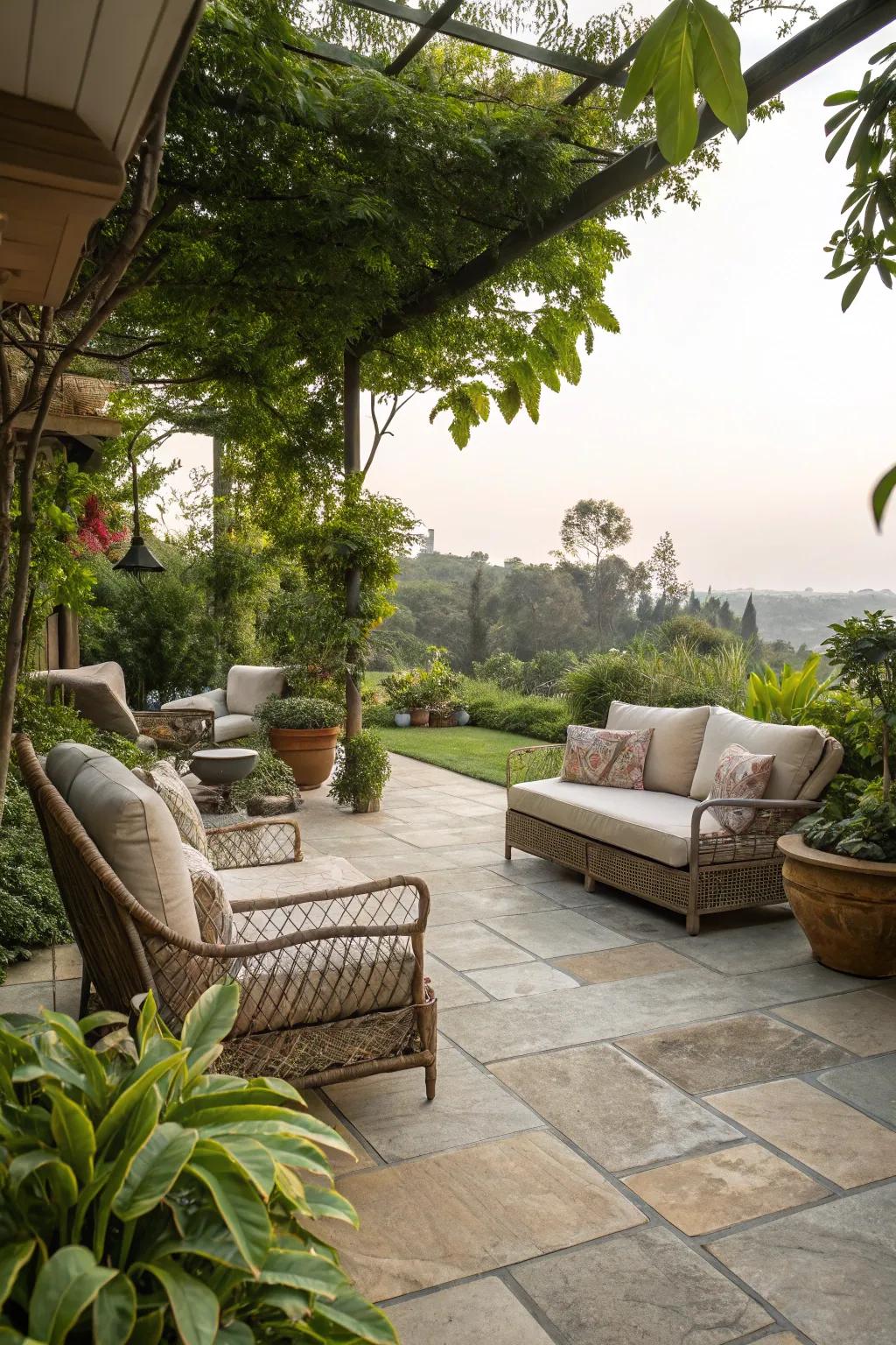 Original stone planks add luxury and ageless beauty to patios.