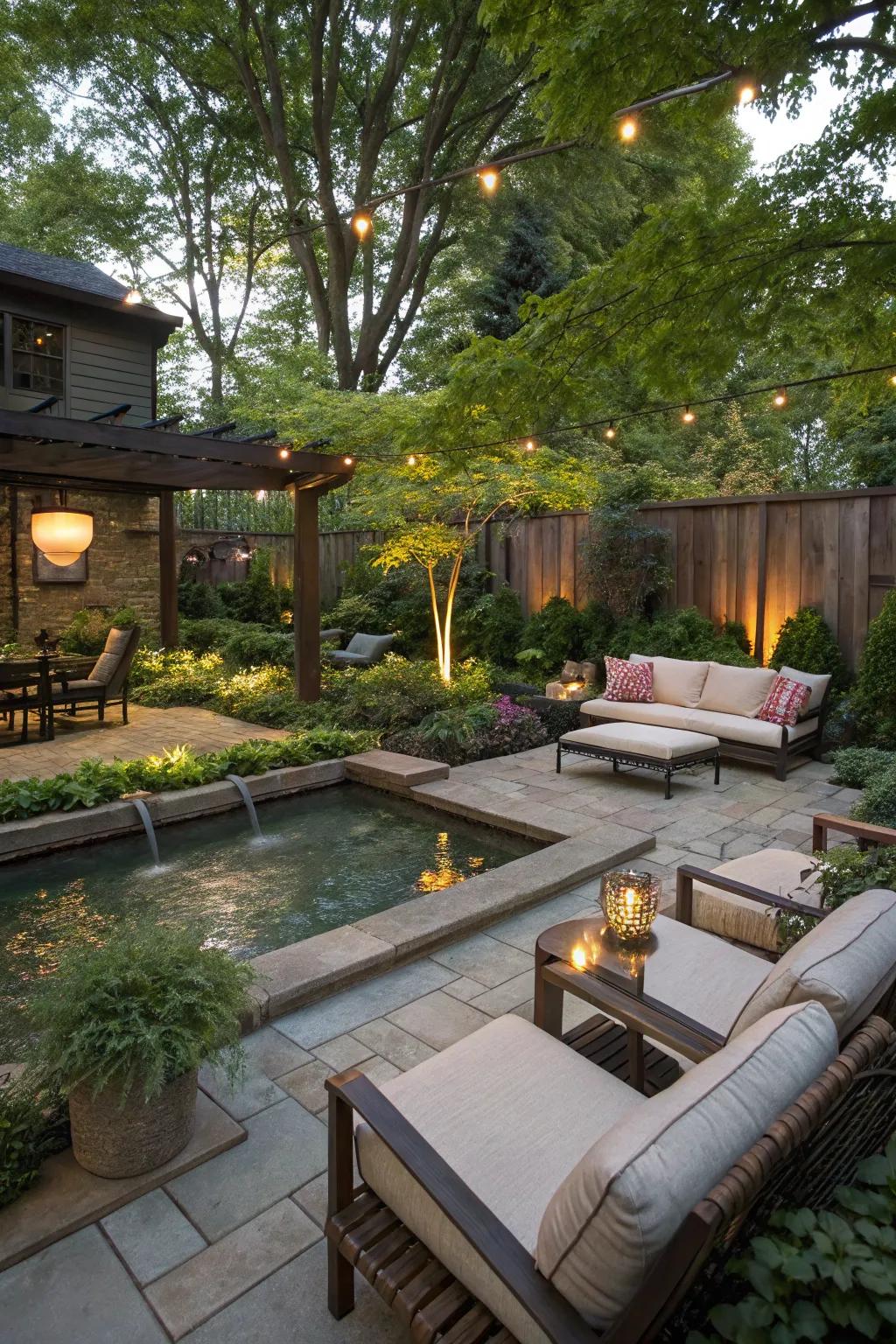 A water element adds tranquility and focus.