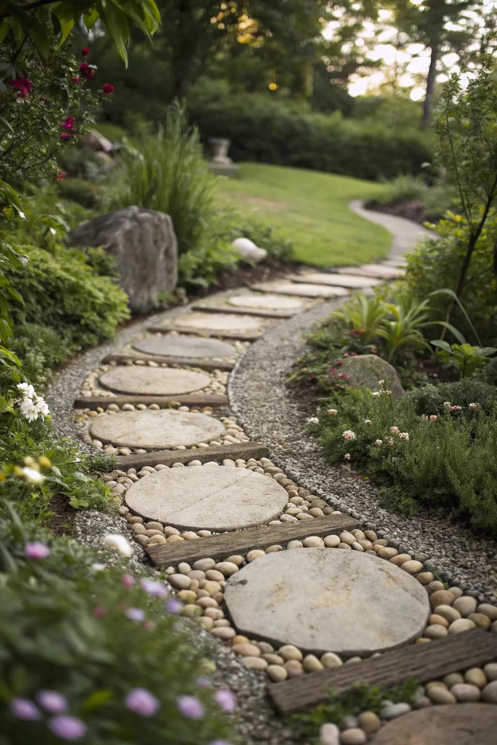 Stone outlines append texture and description to stepping stone paths.