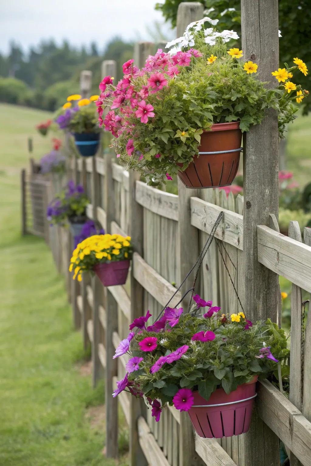 Elevated gardens on surroundings provide color and privacy.