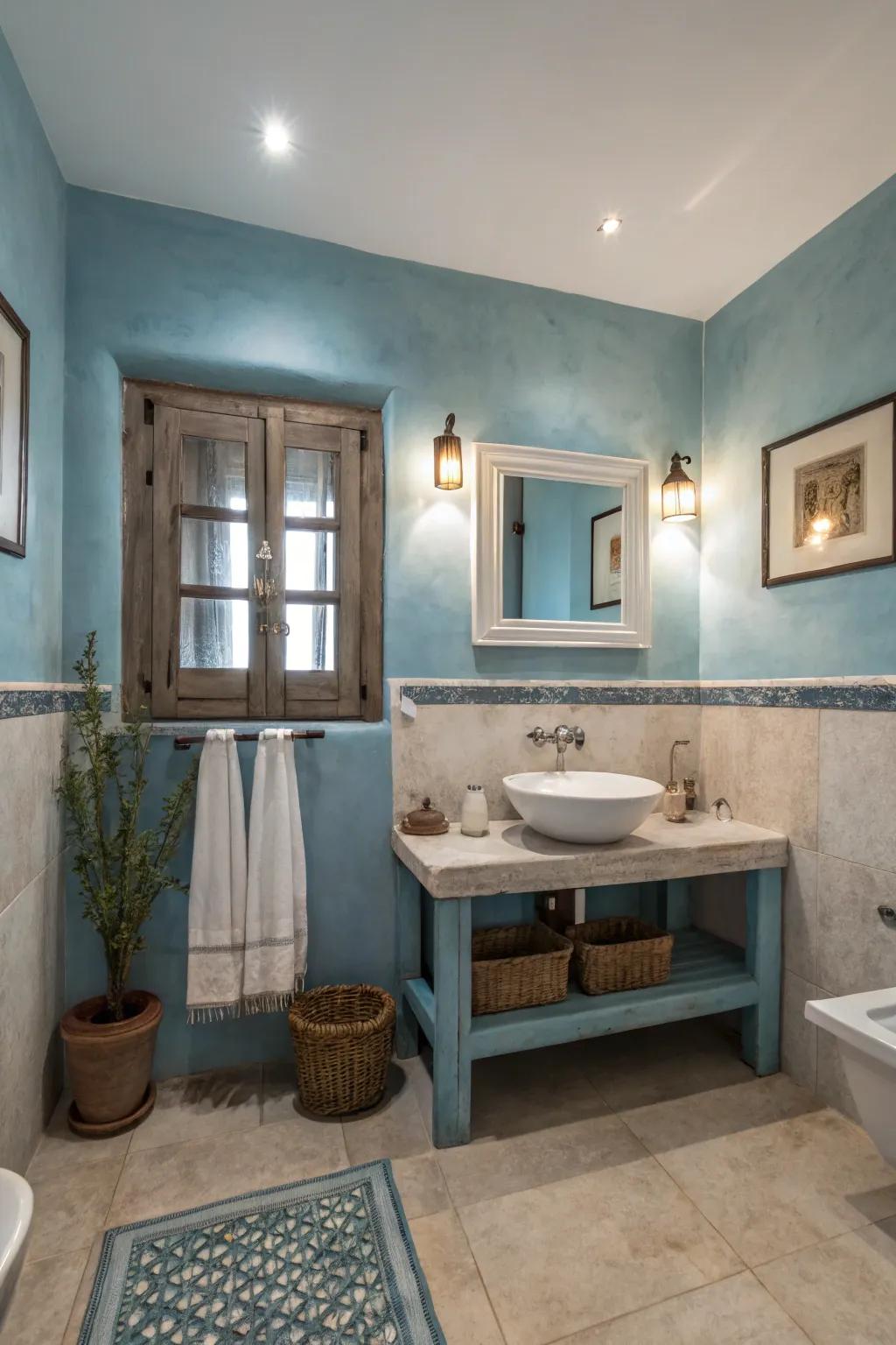 Serene azures evoke a calming, water-inspired ambiance.