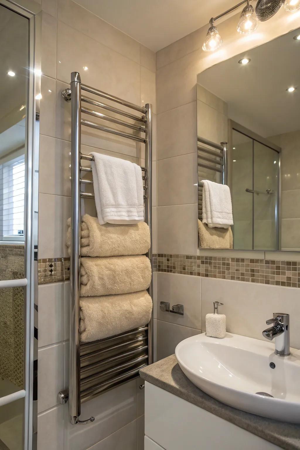 Heated towel racks offer warmth and luxury in towel keeping.