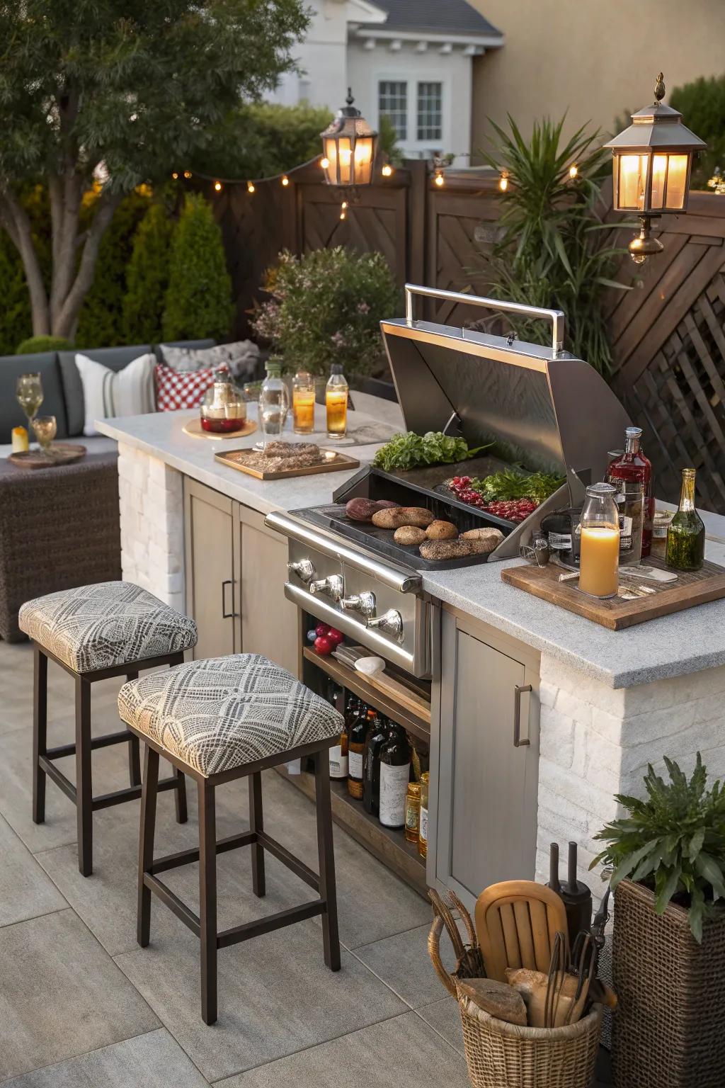 Blend dining and leisure with a BBQ bar center.