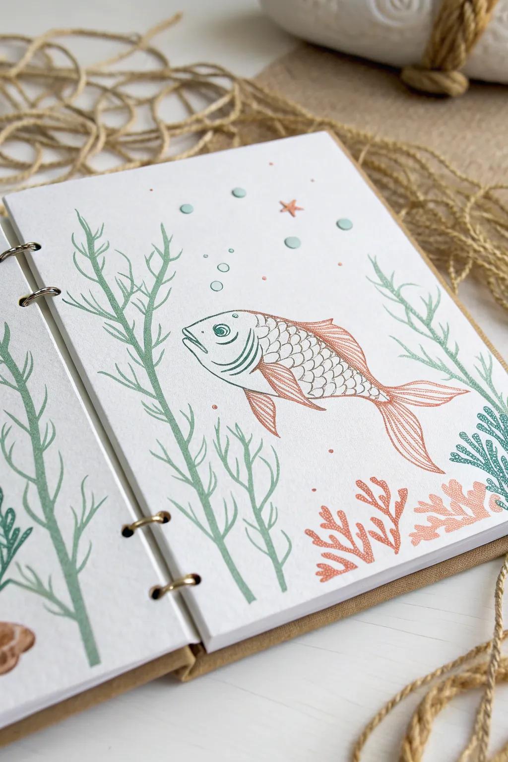 Immerse into ingenuity via this serene undersea scrapbook scenario, where minimalist design converges with oceanic whimsy.
