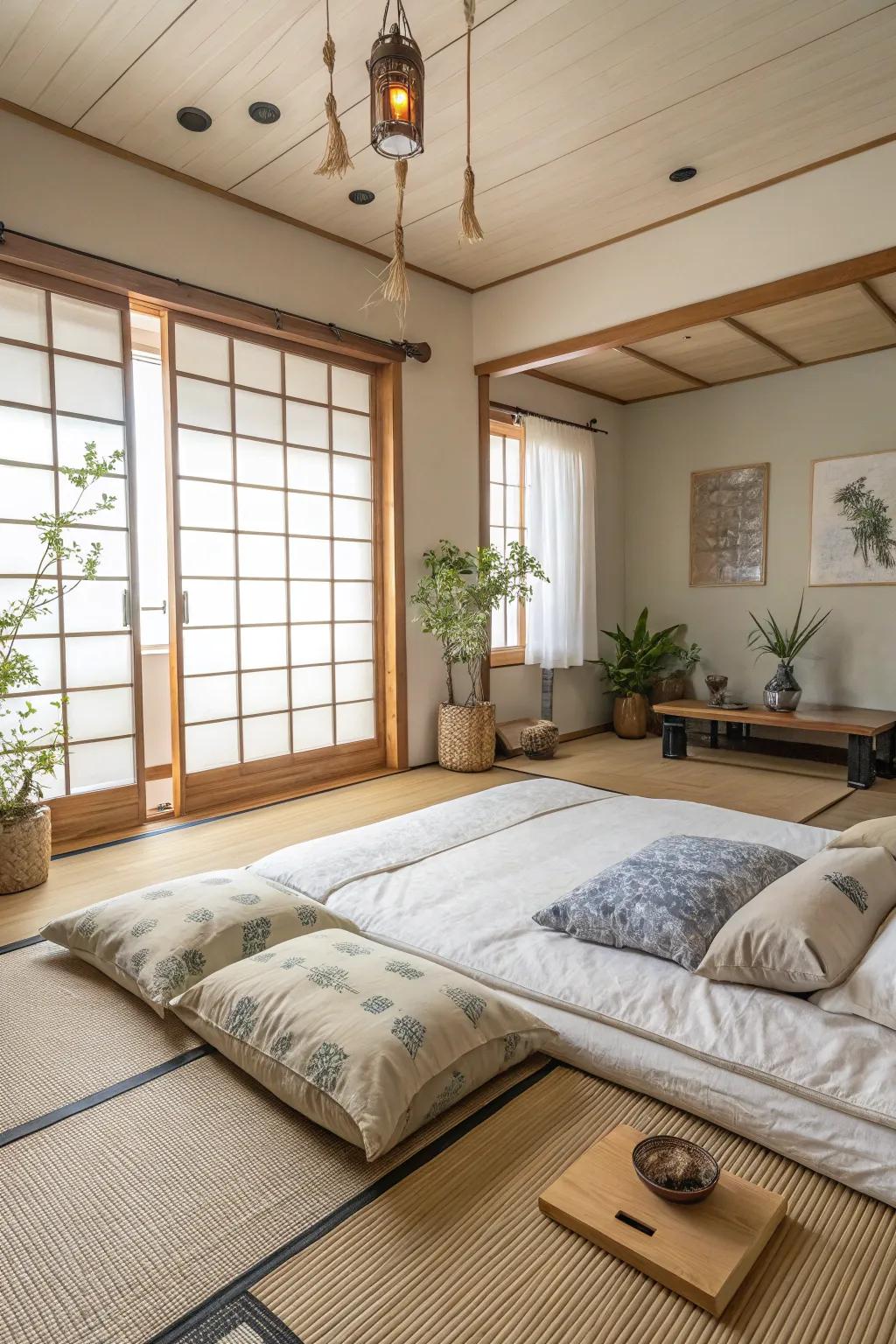 Encourage tranquility through a Zen-inspired floor bed design.