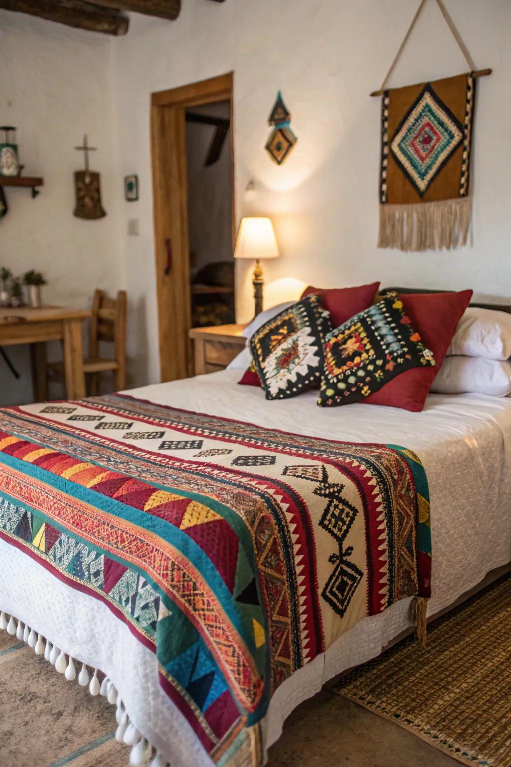 Ethnic weaves append global flair and profundity.