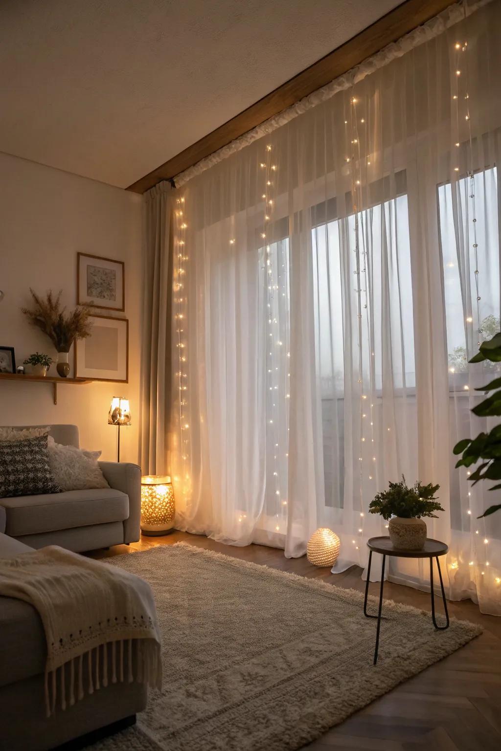 Layered sheers create a dreamy and layered effect in the room.