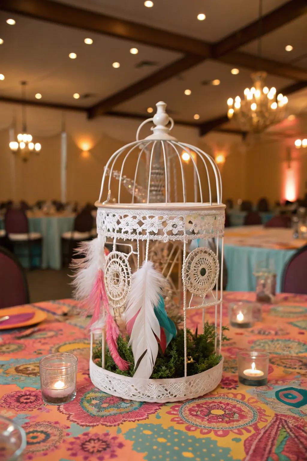 A bohemian-inspired <strong><em>bird enclosure</em></strong> centerpiece displaying artistic elements.” loading=”lazy” class=”pimg”>
	</picture><figcaption>A bohemian-inspired <strong><em>bird enclosure</em></strong> centerpiece displaying artistic elements.</figcaption></figure>
<p>Embrace a bohemian aesthetic by incorporating <strong>feathers and dreamcatchers</strong> to adorn your <strong><em>bird enclosure</em></strong>. I appreciate the free-spirited vibe it generates, perfect for relaxed gatherings.</p>
<h3>A few things you might like:</h3>
<ul class=