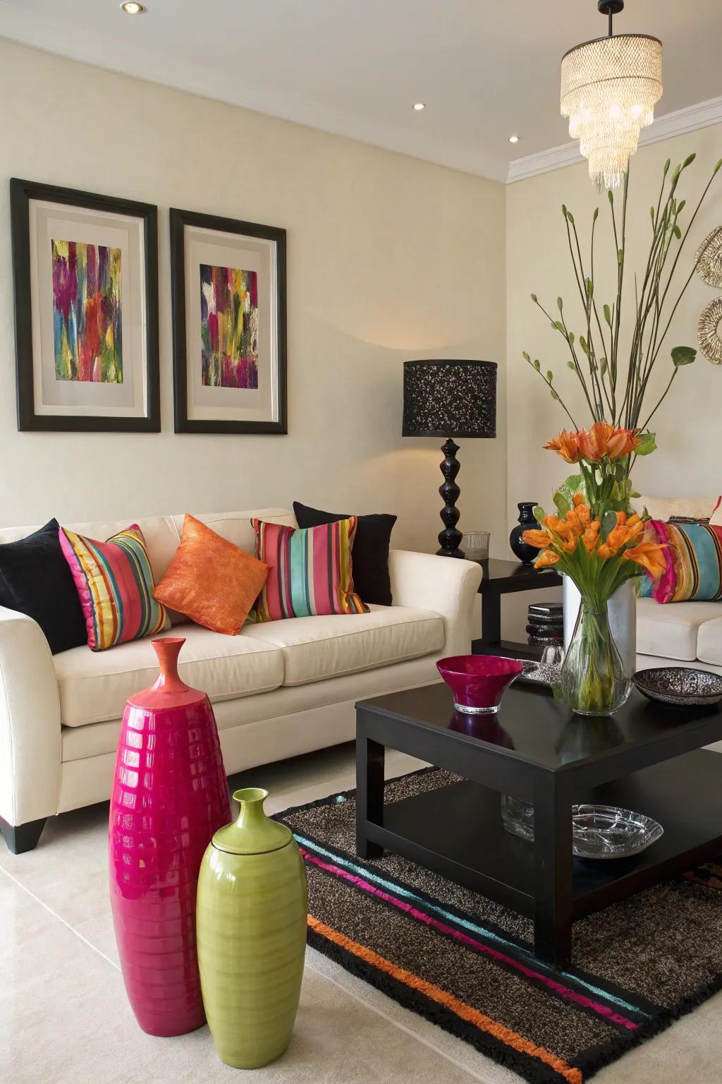 A splash of color through accessories adds excitement to the classic palette.