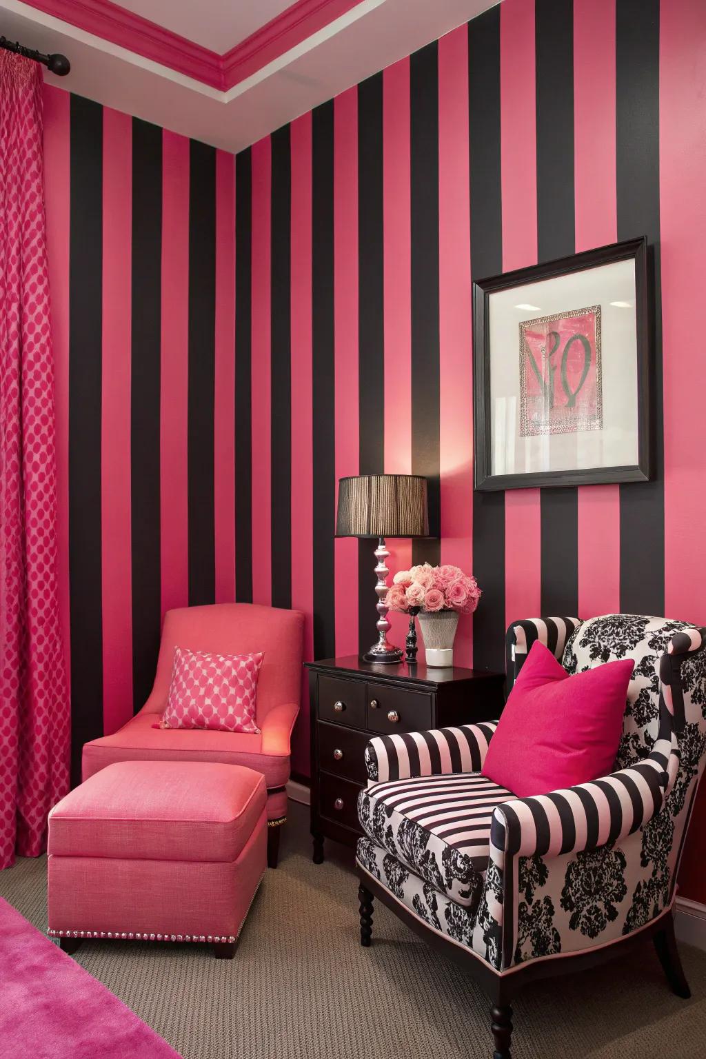 Striking patterns bring a playful and dynamic element to the room.