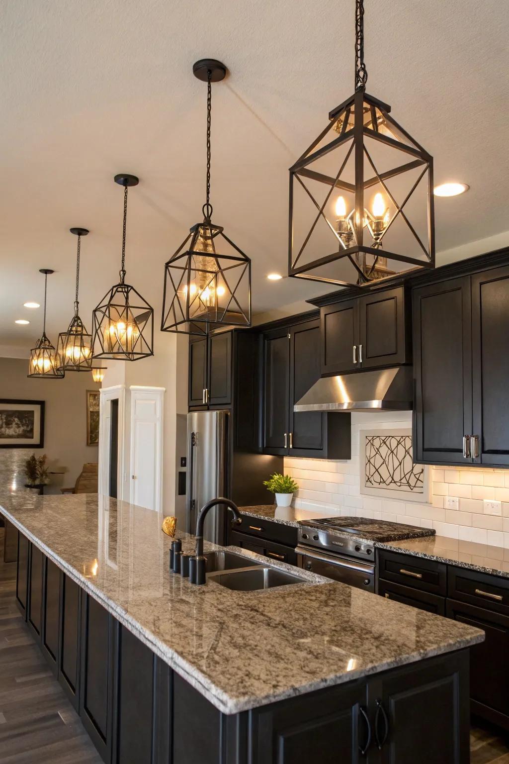 Cohesive metallic accents unify the cooking area design.