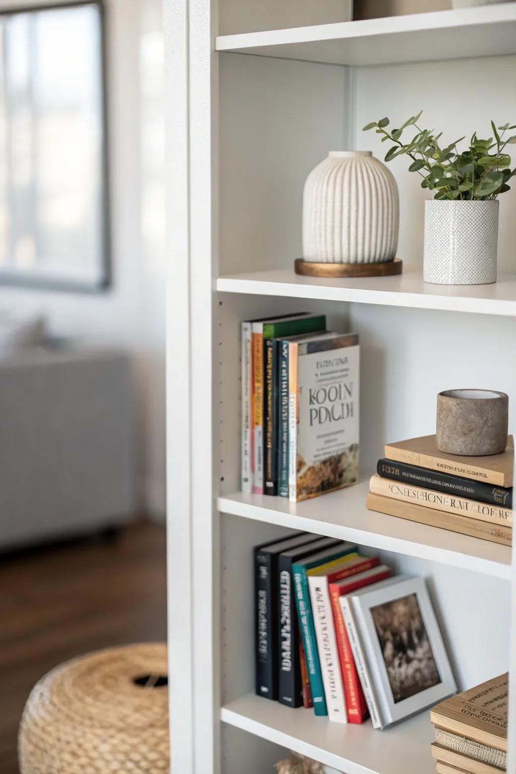 Achieve a pristine aesthetic through a minimalist bookcase design.
