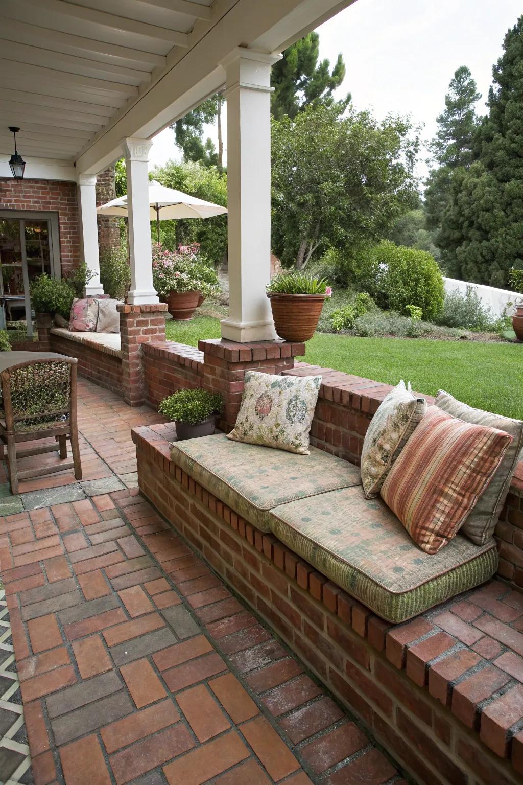 Built-in rock seating maximizes space and enhances outdoor comfort.