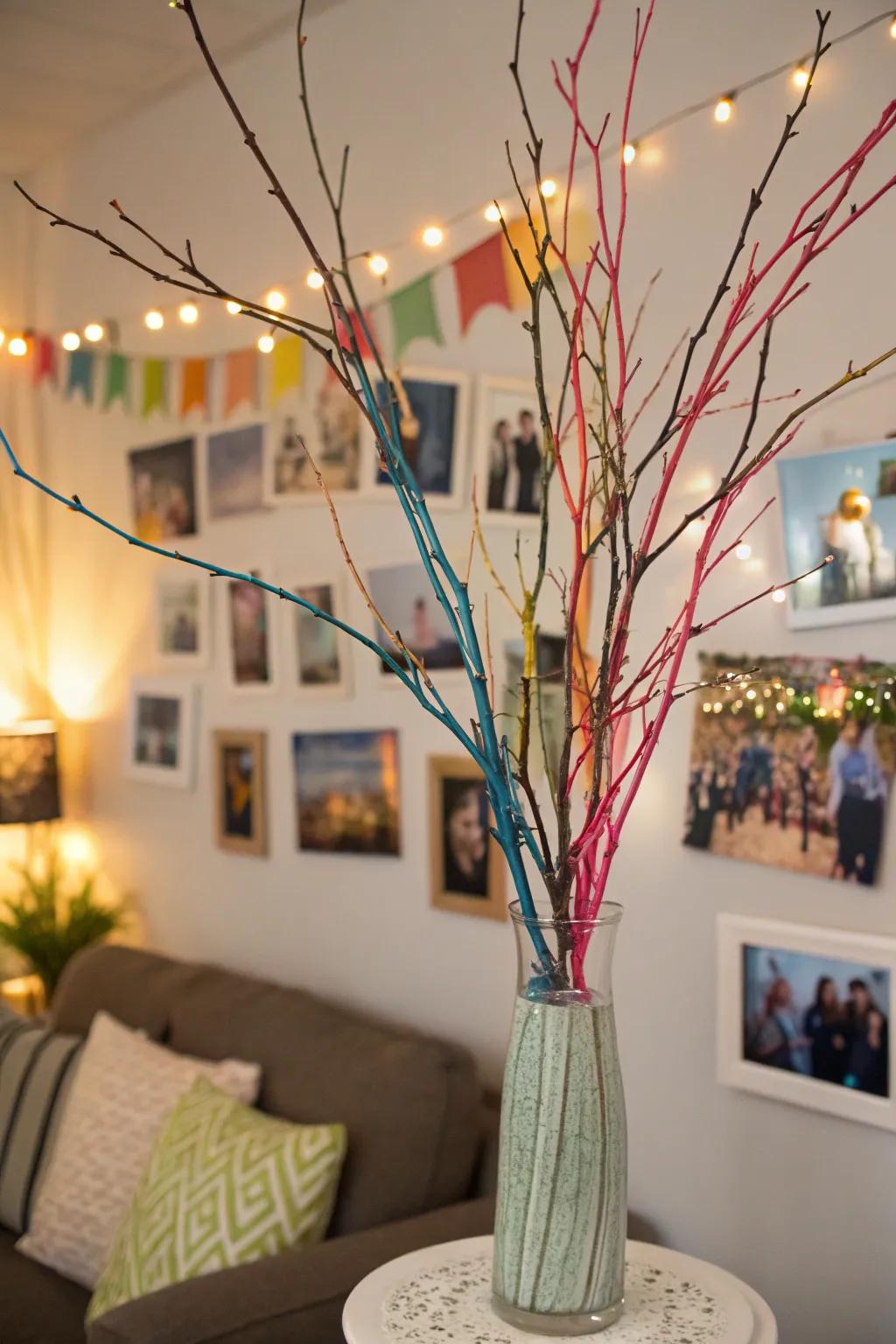 Artistic visual presentation utilizing tree limbs.