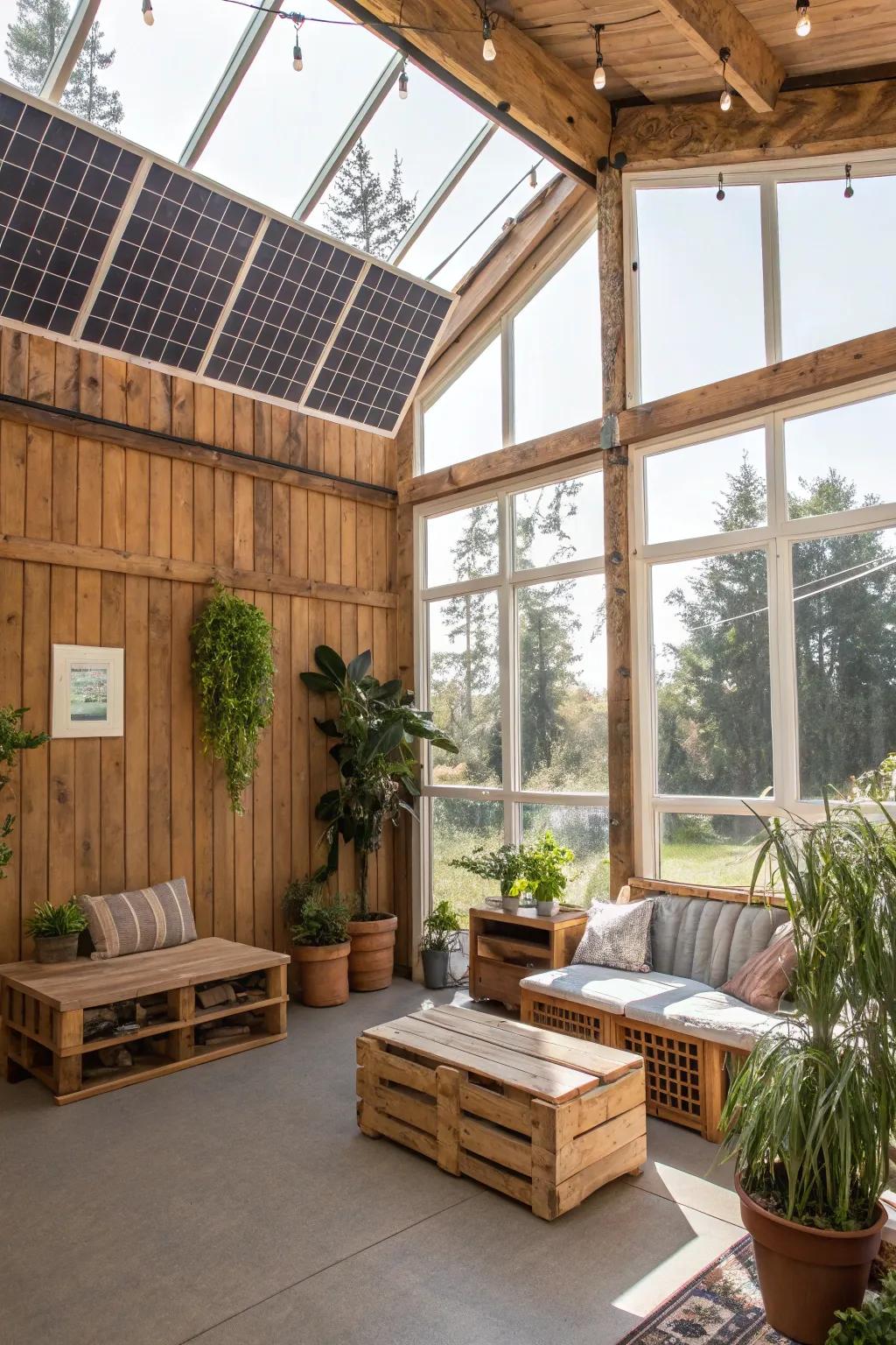 Eco-conscious solutions in a California room with solar lights.