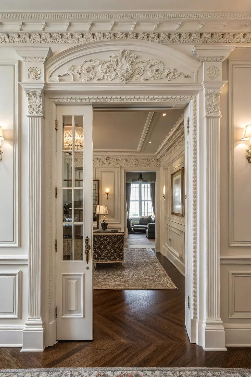 Wainscot enhances classic jambs beautifully.