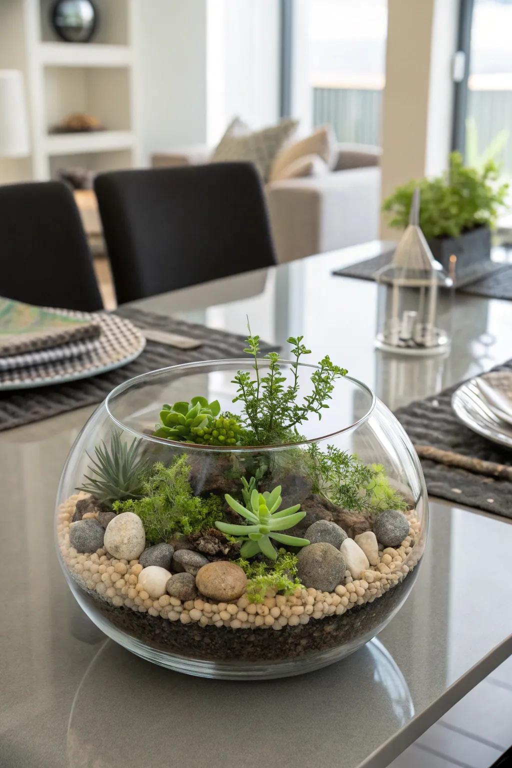 Glass gardens infuse a stylish and eco-friendly reflection.