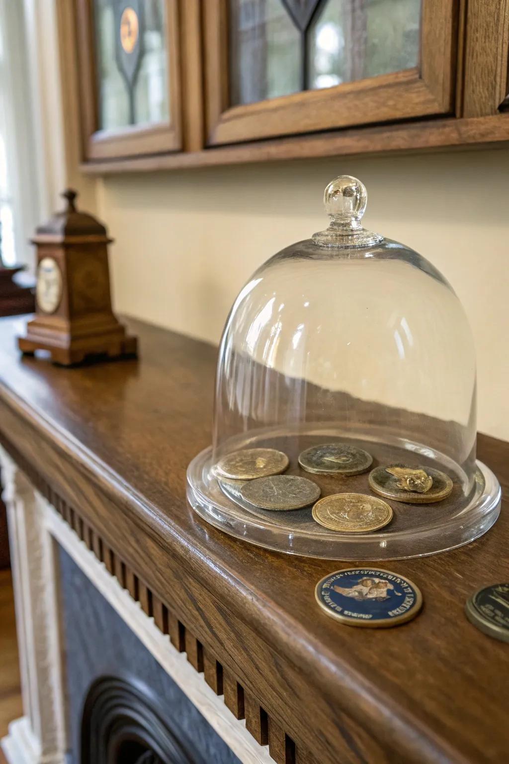 Glass domes provide a striking and protective display.