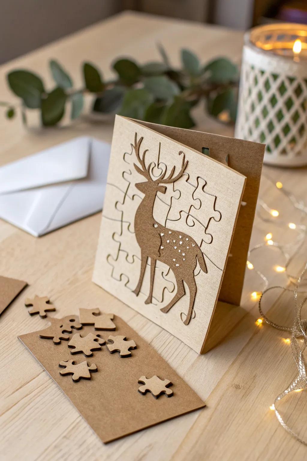 Engage your loved ones with an enchanting Christmas puzzle card that blends joy and creativity.