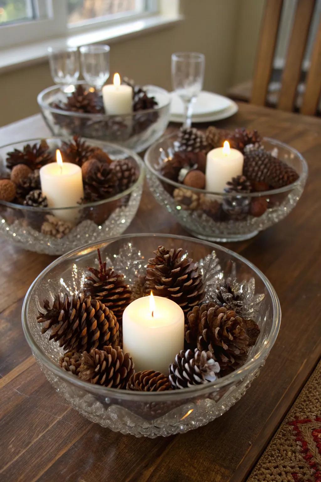 Quartz coupled with cones elevate elegance in your celebratory decor.