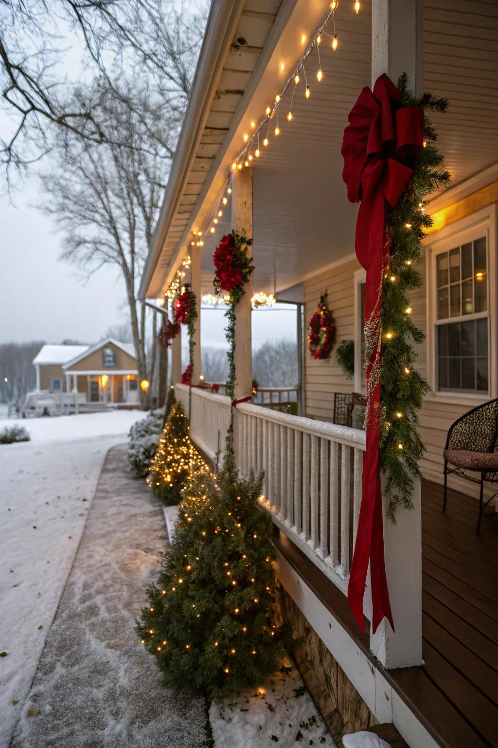 A festive outdoor scene welcoming visitors with holiday cheer.