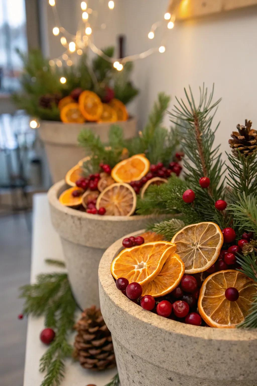 Dried citrus contributes a vibrant and traditional impression.