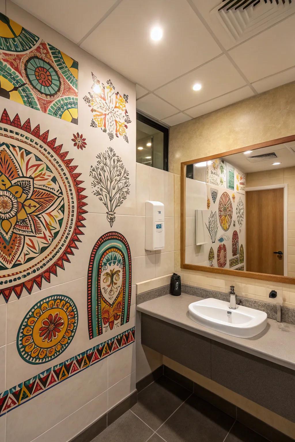 A bathroom made better with art that is inspired by culture, telling a personal story.