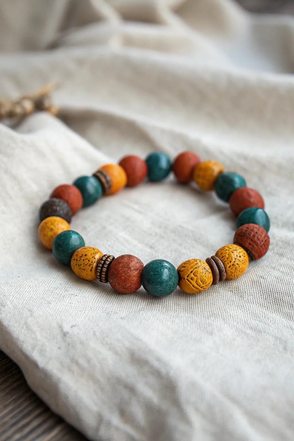 Embrace your bold side with this stunning clay bead bracelet, where vibrant hues meet minimalist elegance.