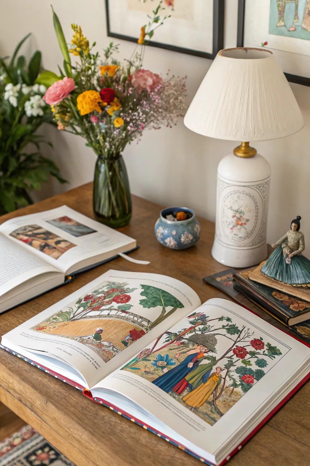 Art books serve as a chic foundation for additional décor.