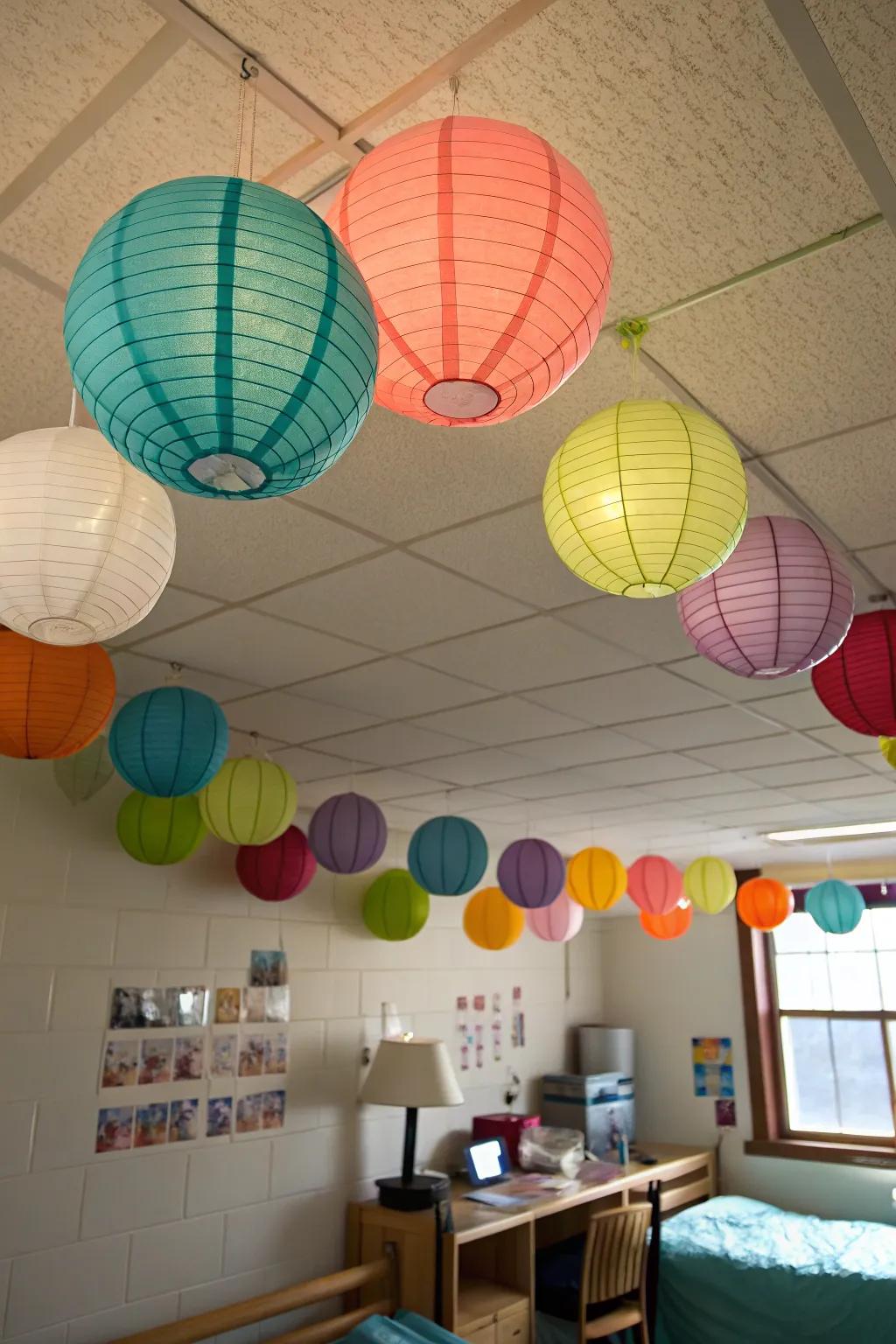 Paper globes add a whimsical feel to your dorm.