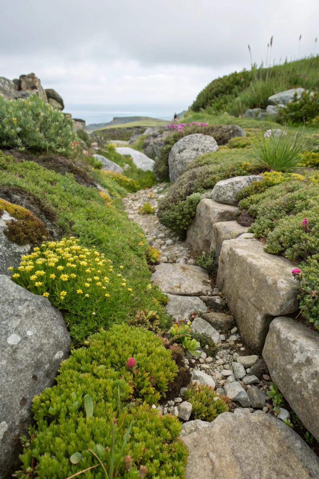 Crevice gardens offer a distinctive method for highlighting alpine plants.