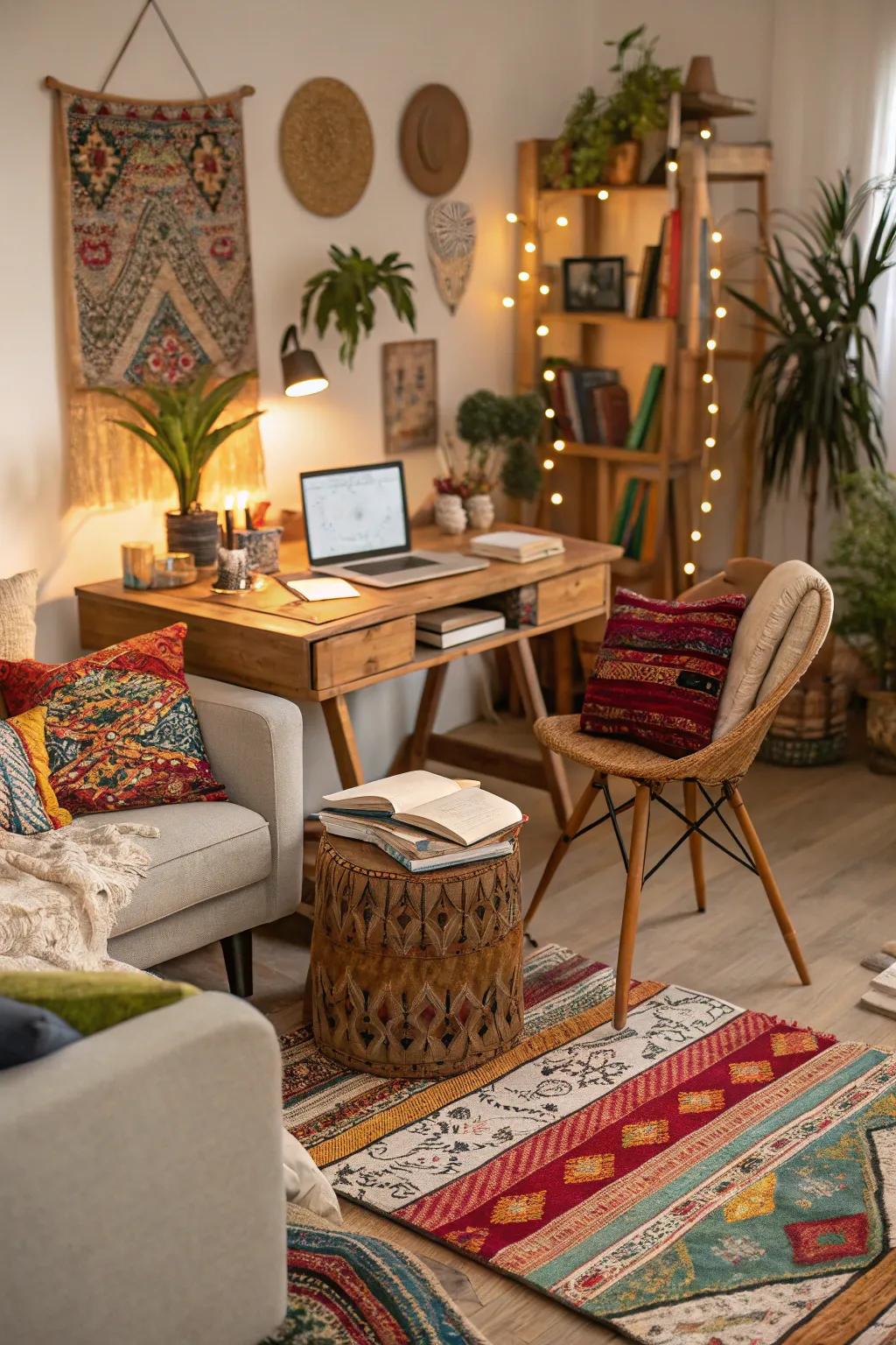 A vibrant bohemian workspace brimming with life and innovation.