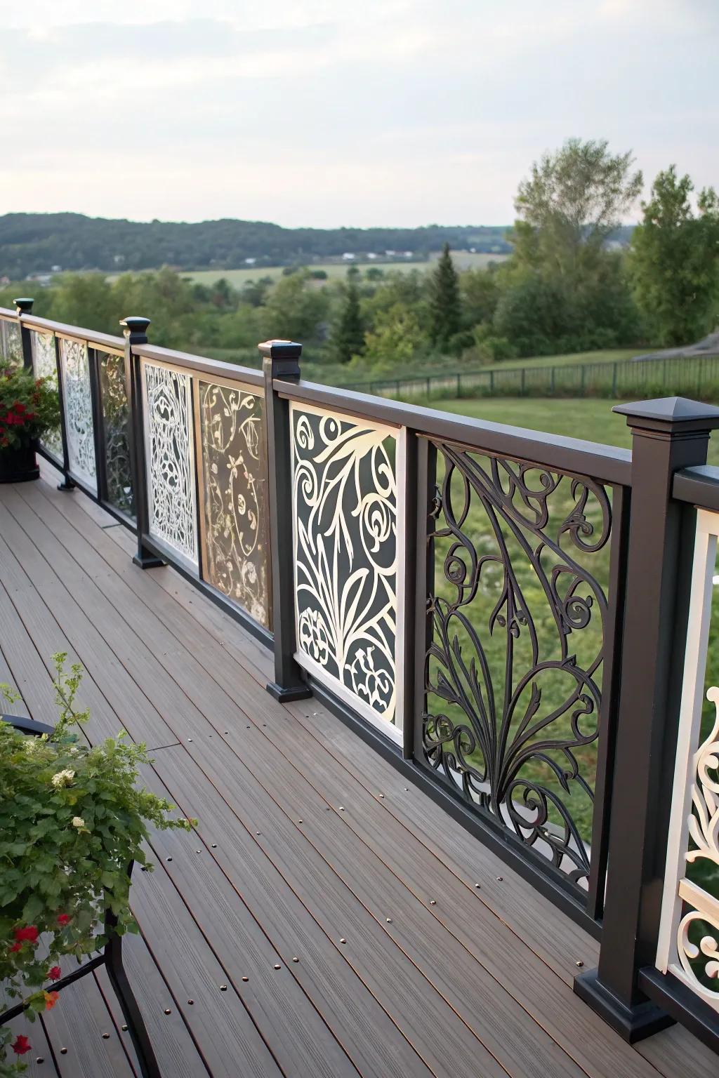 Ornamental panels in borders add an artistic touch to your deck.