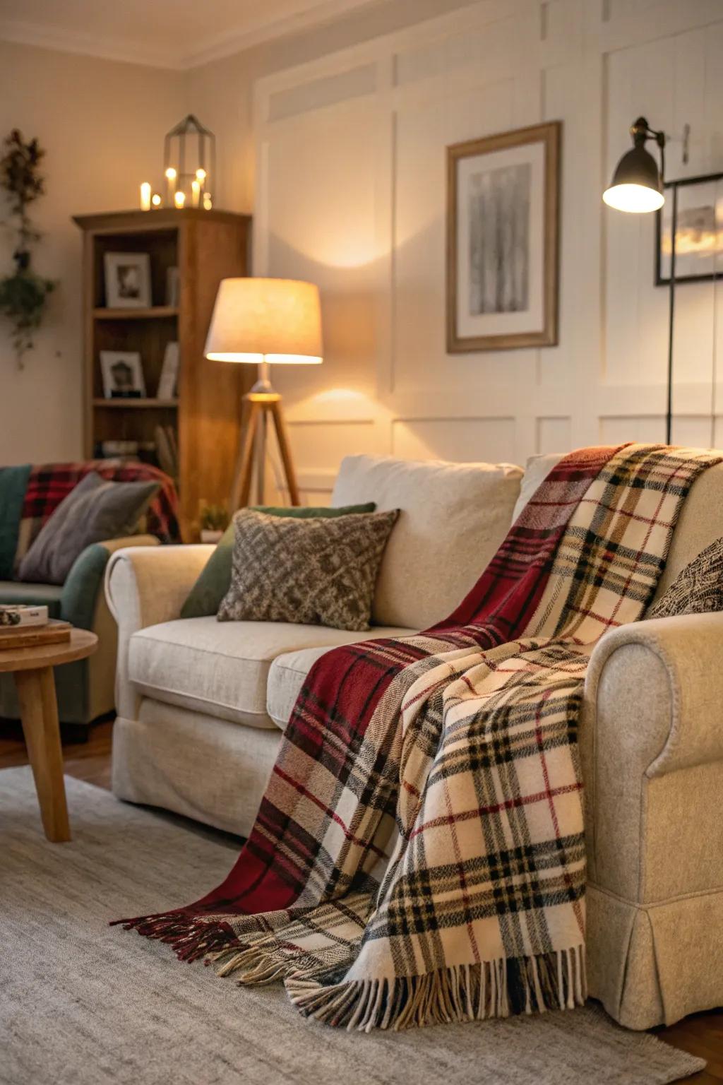 Plaid wraps bring timeless countryside warmth within your abode.