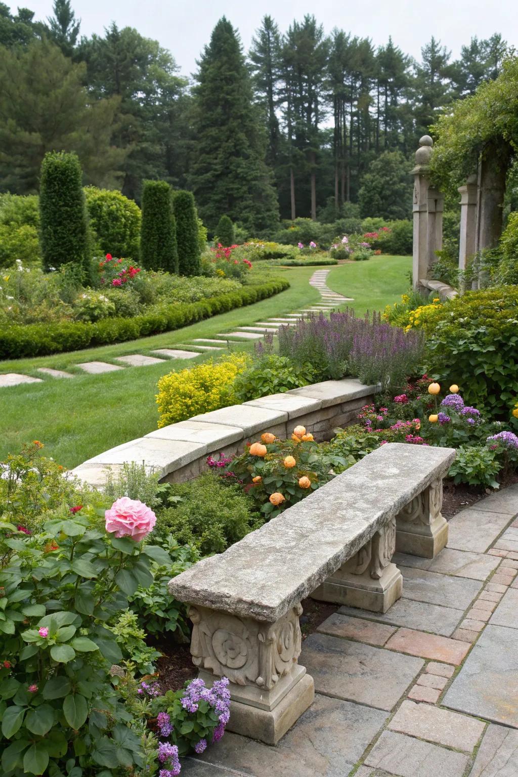 Built-in benches offer sensible and attractive seating.