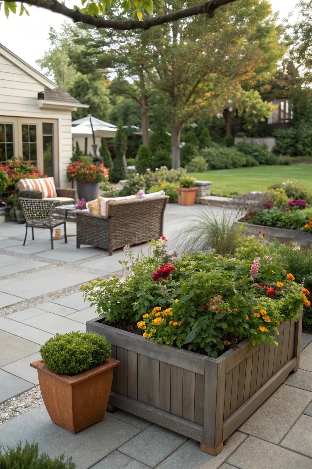 Planters contribute to the definition and arrangement of outdoor spaces.