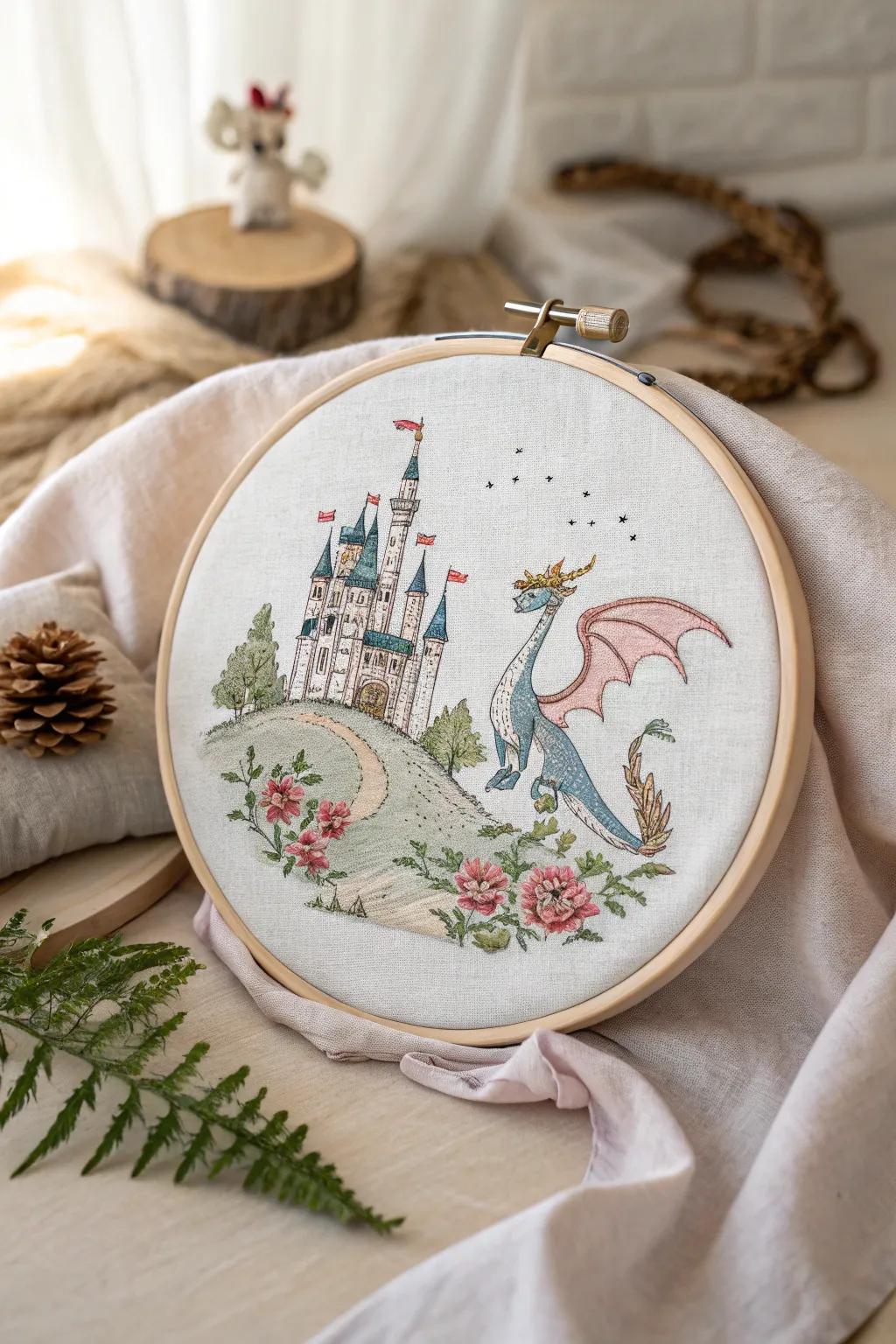 Enchant your space using storybook magic—a cross stitch masterpiece that tells a quirky tale.