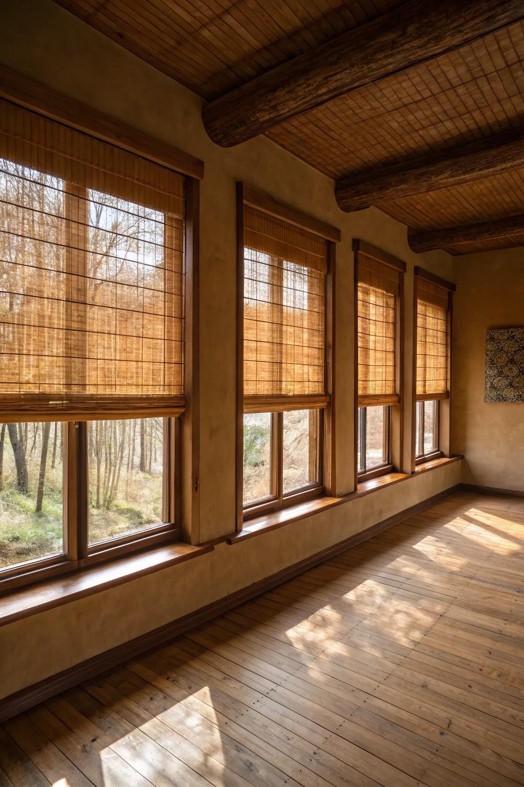 Cane shades introduce organic textures and warmth.