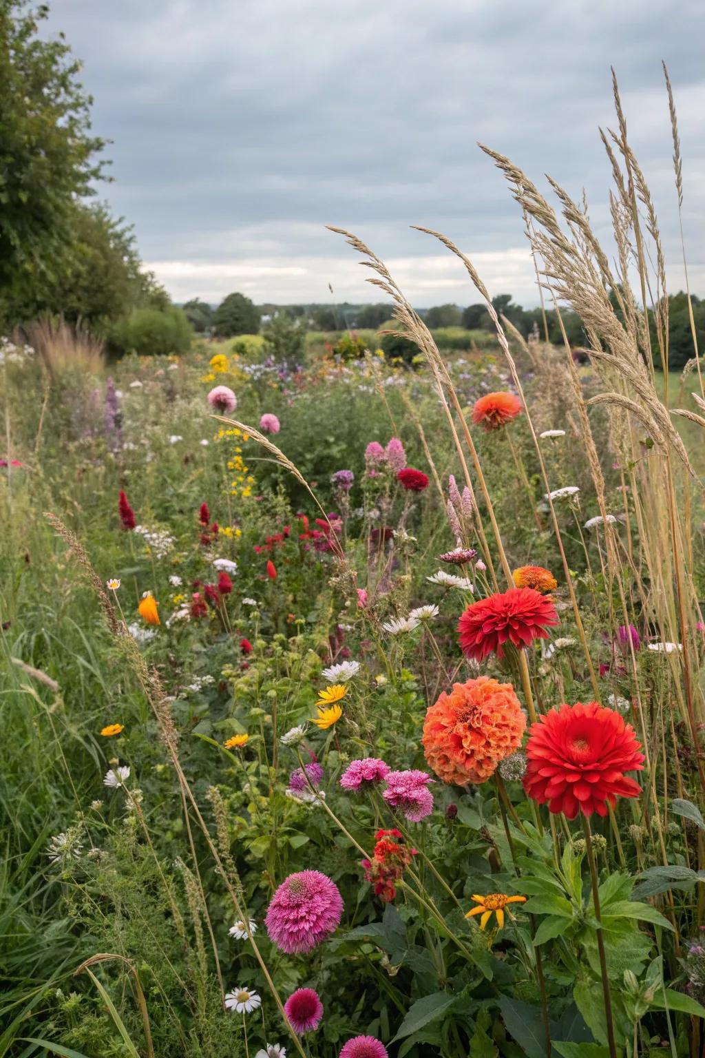 A wildflower meadow with asters.