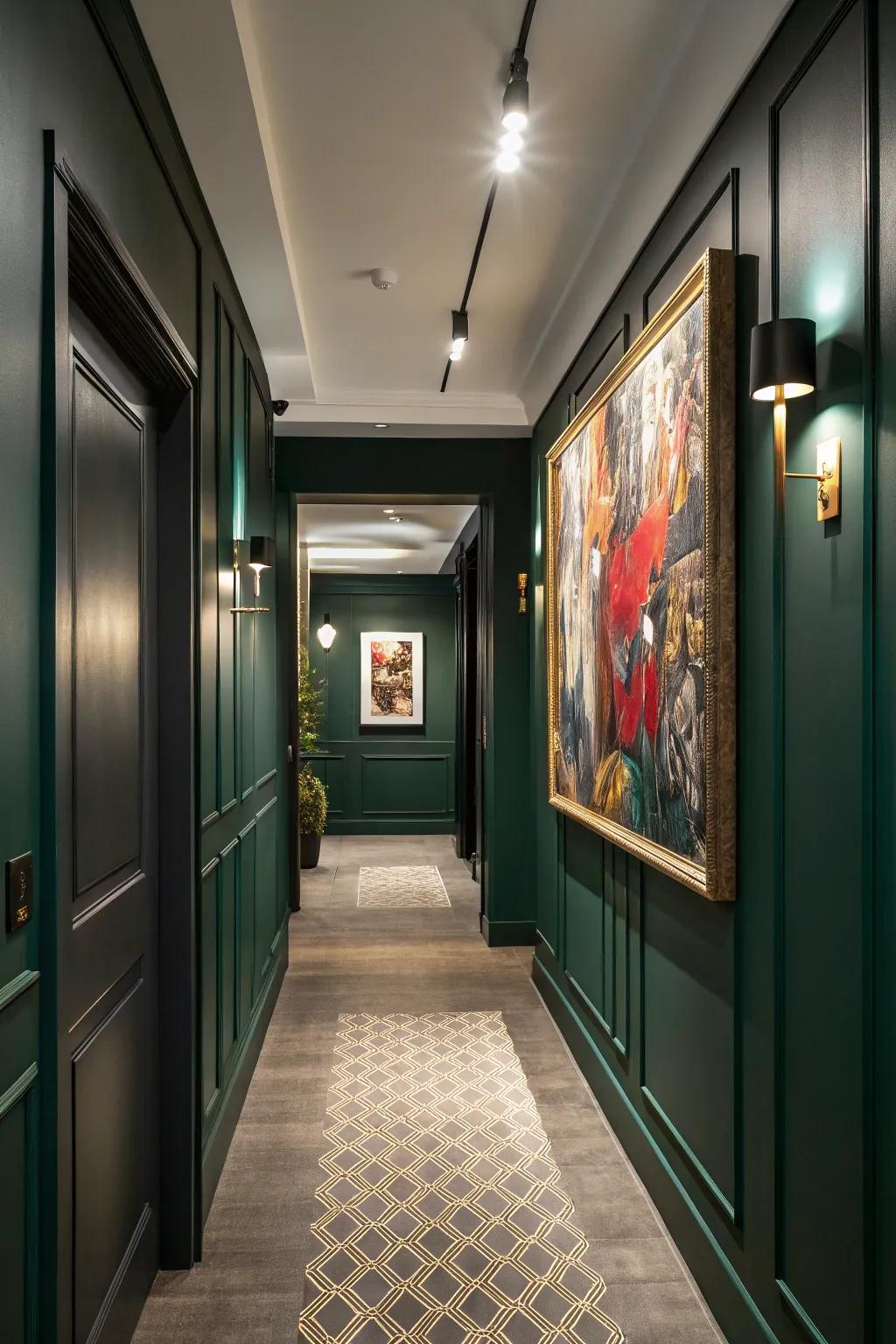 Standout artwork elevates the character of the hallway.