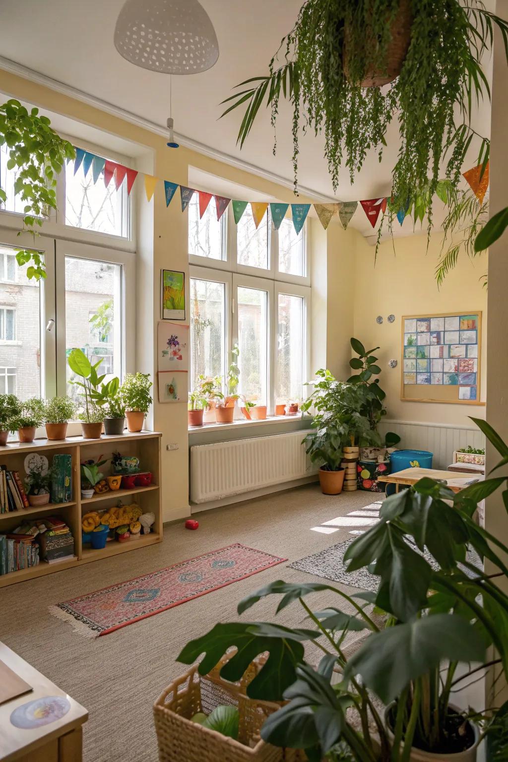Bringing the outdoors inside with plants and natural light.