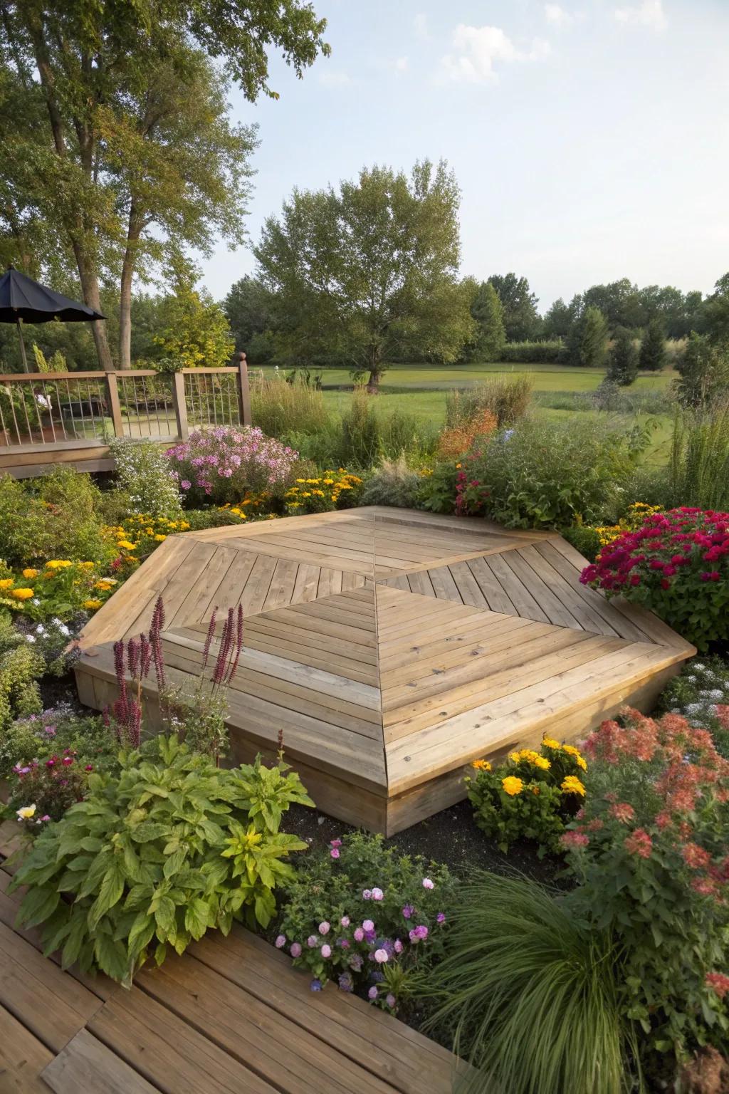 A uniquely shaped deck that introduces character and charm.