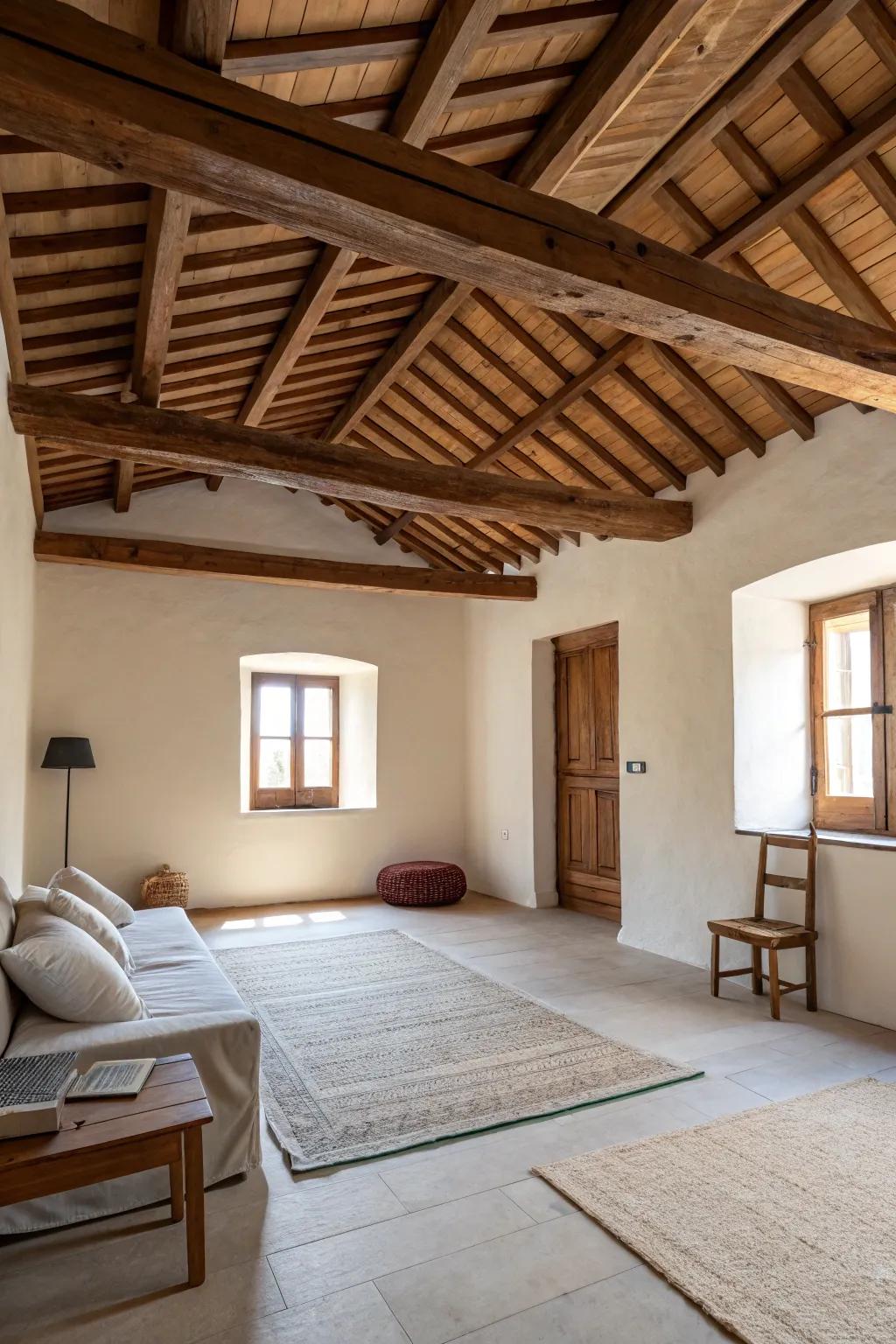 Bare beams upgrade a minimalist area without overpowering it.